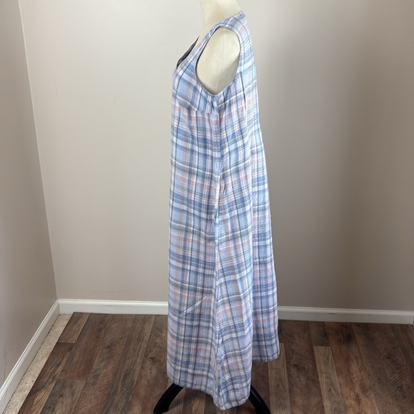J Jill The Madras Maxi Dress 100% Linen Sleeveless Relaxed Fit Pockets Blue Sz M - Picture 7 of 14